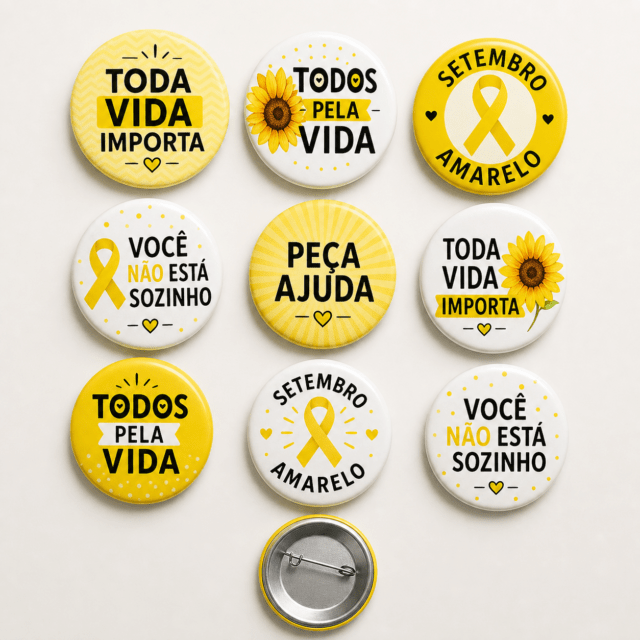 Kit com 10 Bottons Setembro Amarelo 58 mm